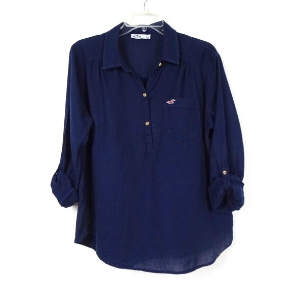 Hollister Tops - Hollister Tunic Top Blouse Women's Size L Blue Lightweight Cotton Loose Fit
